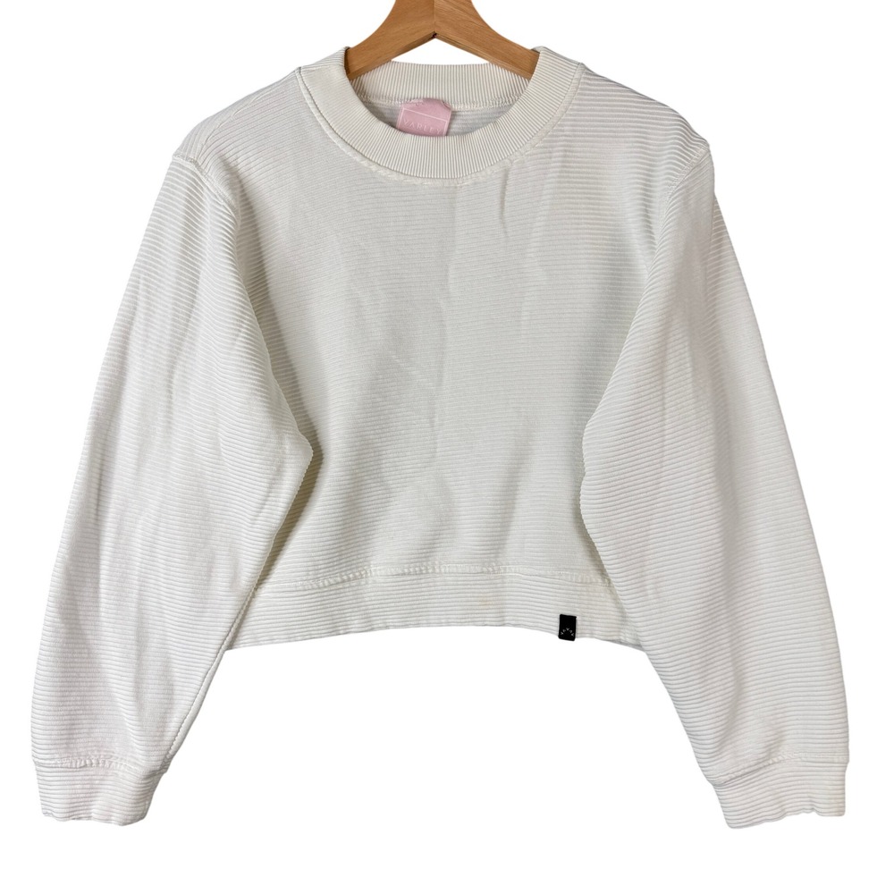 Varley Revive White Ribbed Cropped Sweatshirt Size Small Cotton Crew Neck